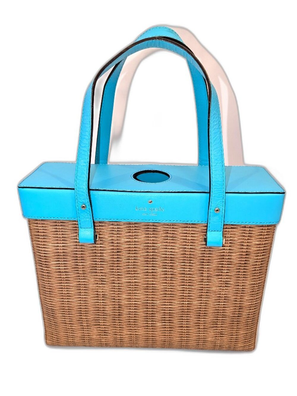 Kate Spade | Wine/Champagne Tote Pack A Picnic Wicker Print in Aqua Blue